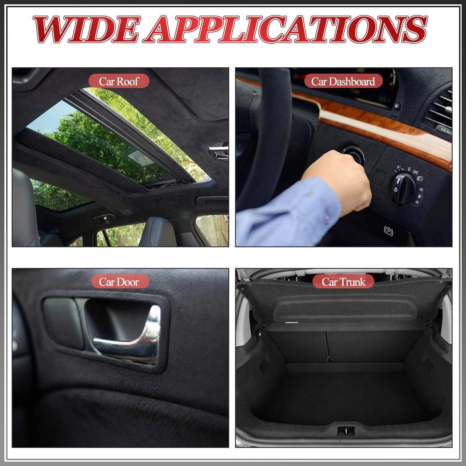 Black Self-Adhesive Suede Headliner Fabric Foam Backed for Car Roof Liner Repair