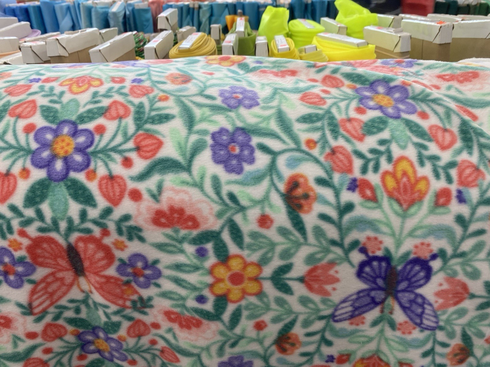 Colorful Flower Butterfly Fleece Fabric, 60” Wide, Sold By The Yard