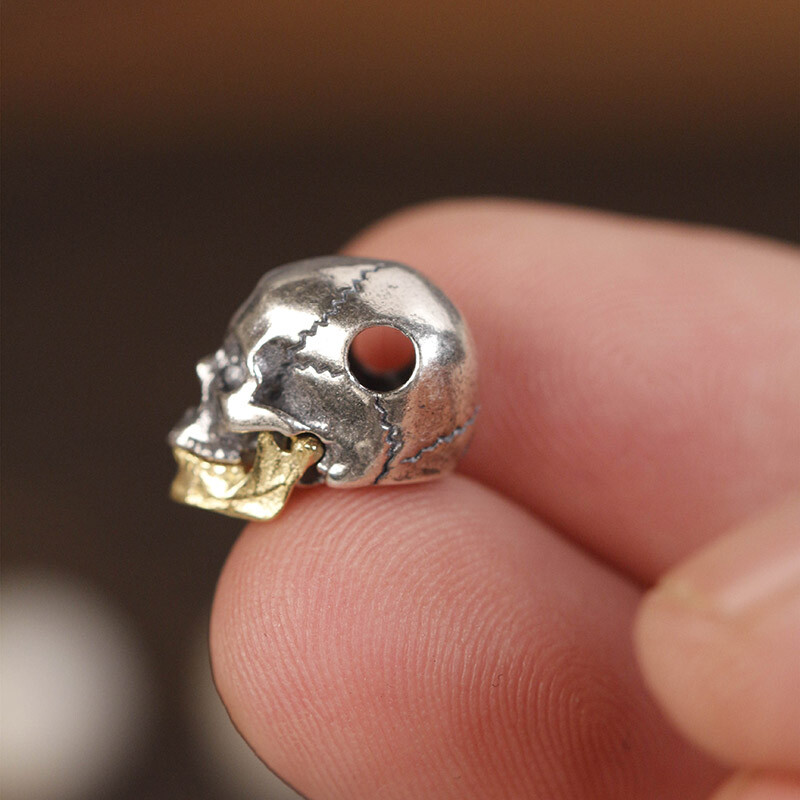 925 Sterling Silver Movable Jaw Skull Head Pendant Diy Skull Bead Necklace Charm