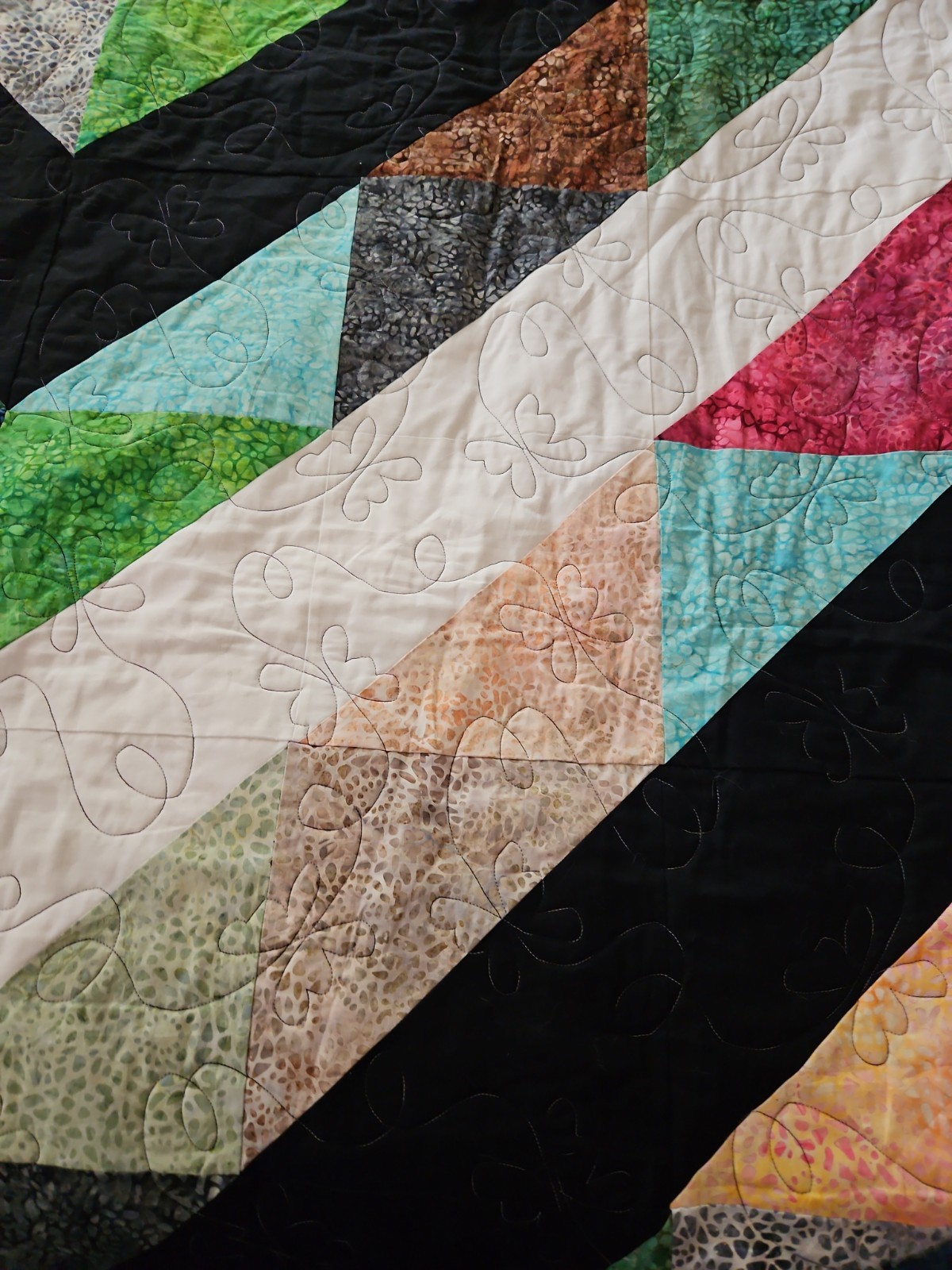 Handmade Modern Batik Patchwork Quilt Multicolor 90″ X 72″ Wonderful Condition