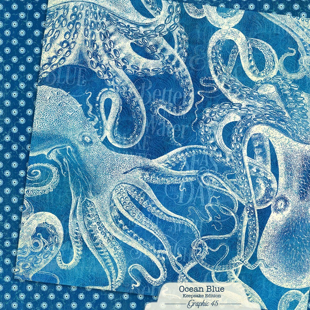 Graphic 45 OCEAN BLUE (12 Sheets) 12×12 Paper Collection *Keepsake Edition* Set