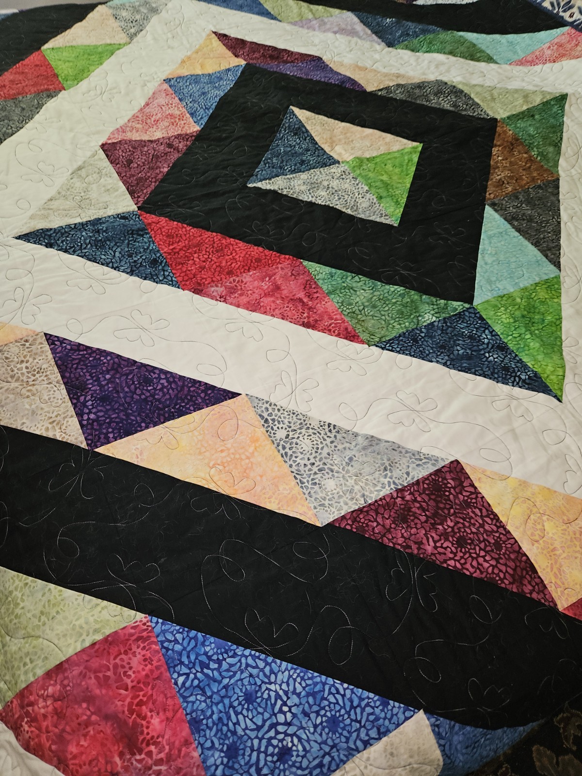 Handmade Modern Batik Patchwork Quilt Multicolor 90″ X 72″ Wonderful Condition