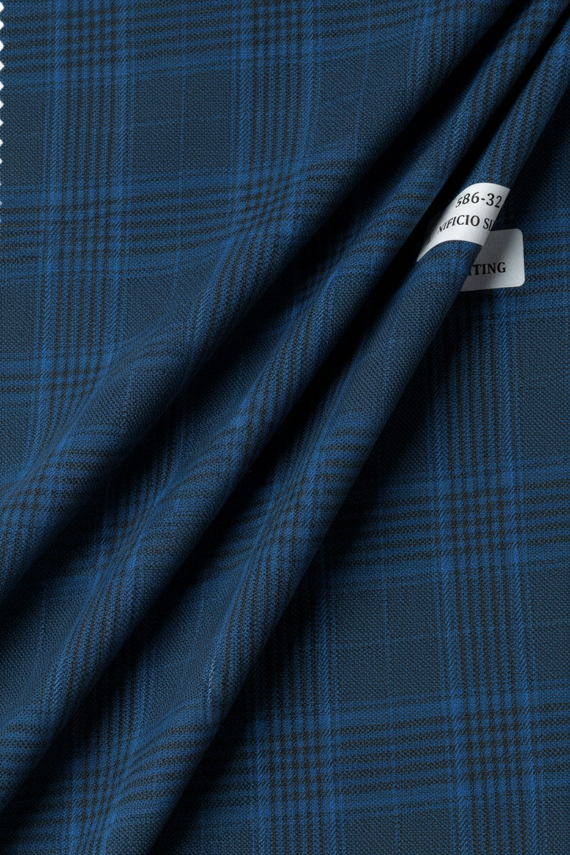 Blue Windowpane Checked Suiting Fabric Cashmere Wool Best for Suit Pants