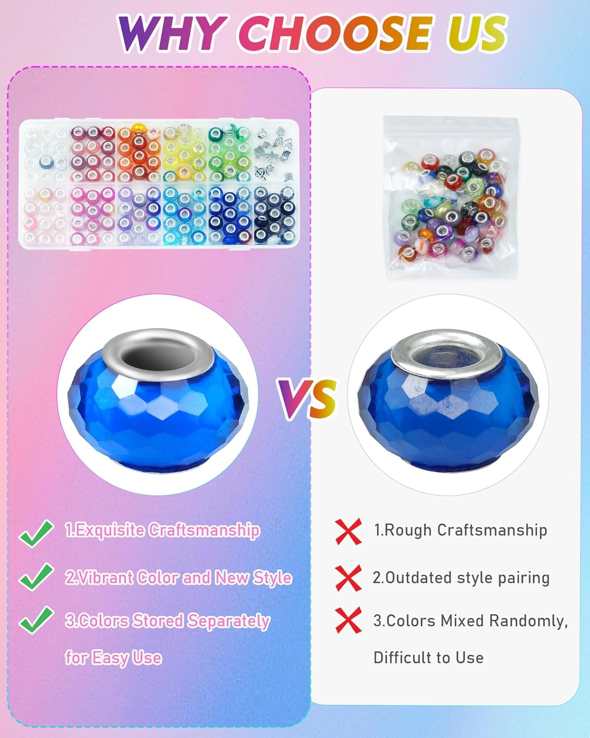 FIVEIZERO 143PCS European Large Hole Beads, 12 Colors Spacer Beads | 5Mm Hole De