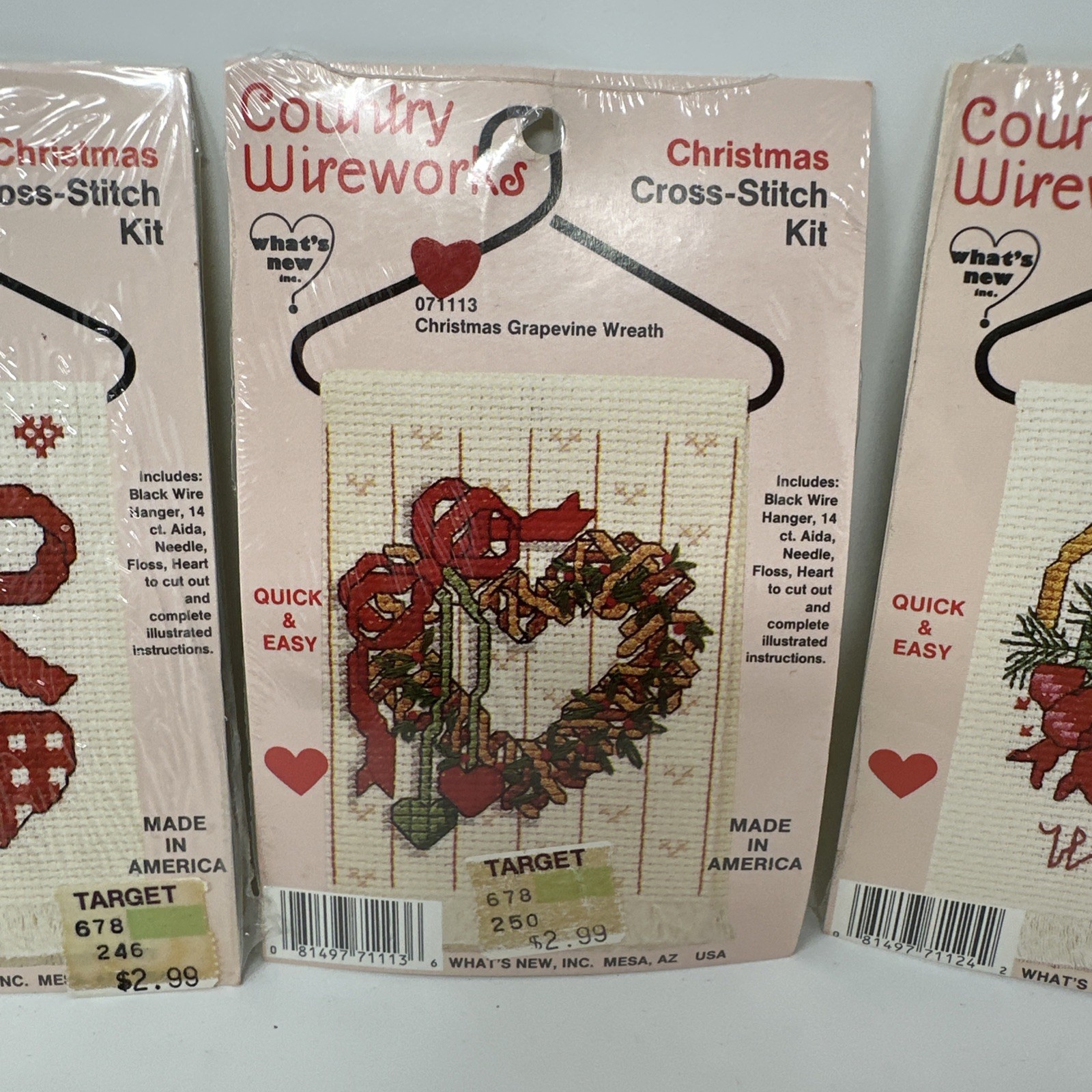 Country Wireworks Lot of 3 Christmas Wire Hanger Cross Stitch Kits New Old Stock