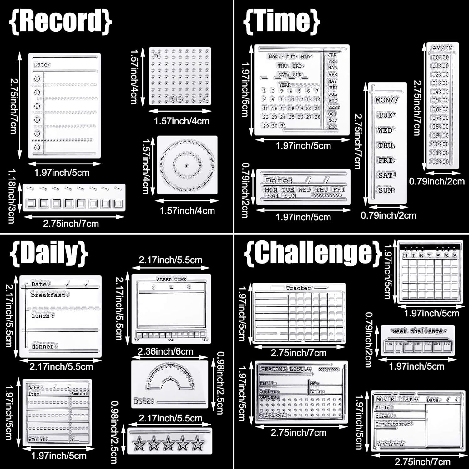 18 Pieces Journal Stamps Clear Journal Stamps, 4 Sheets Silicone Calendar Planne