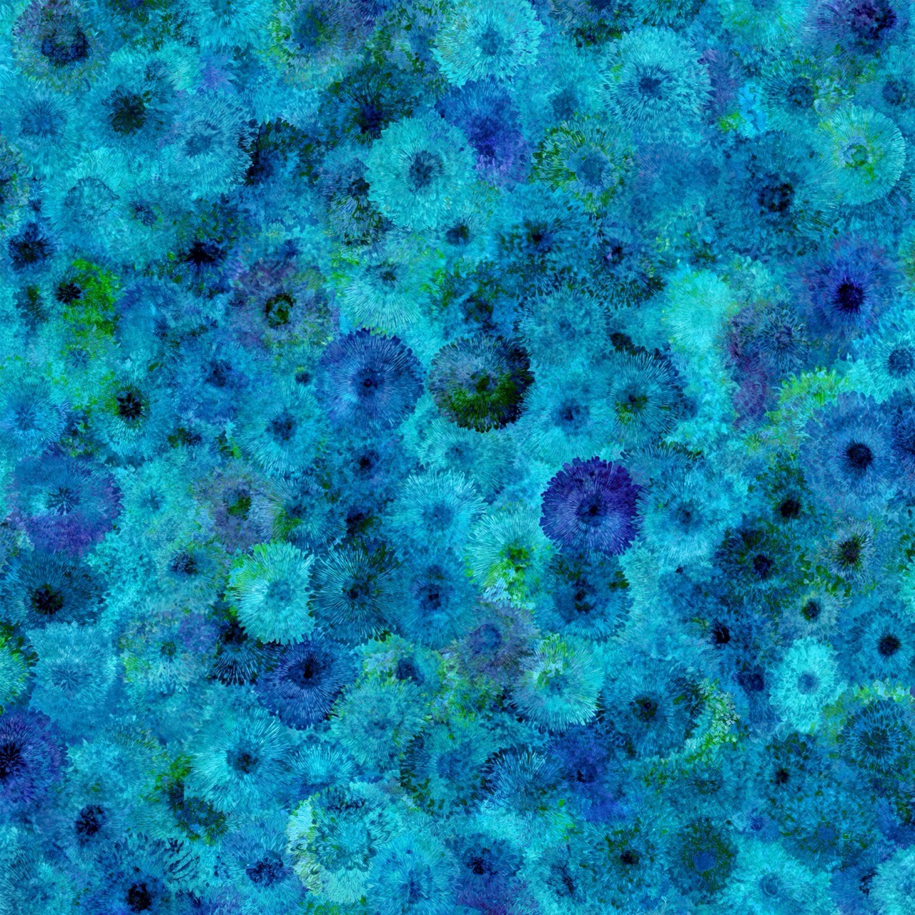 By The Yard Petal Puff Aqua Blue Digital Cotton $3.99 Ships ANY Amount Of Fabric