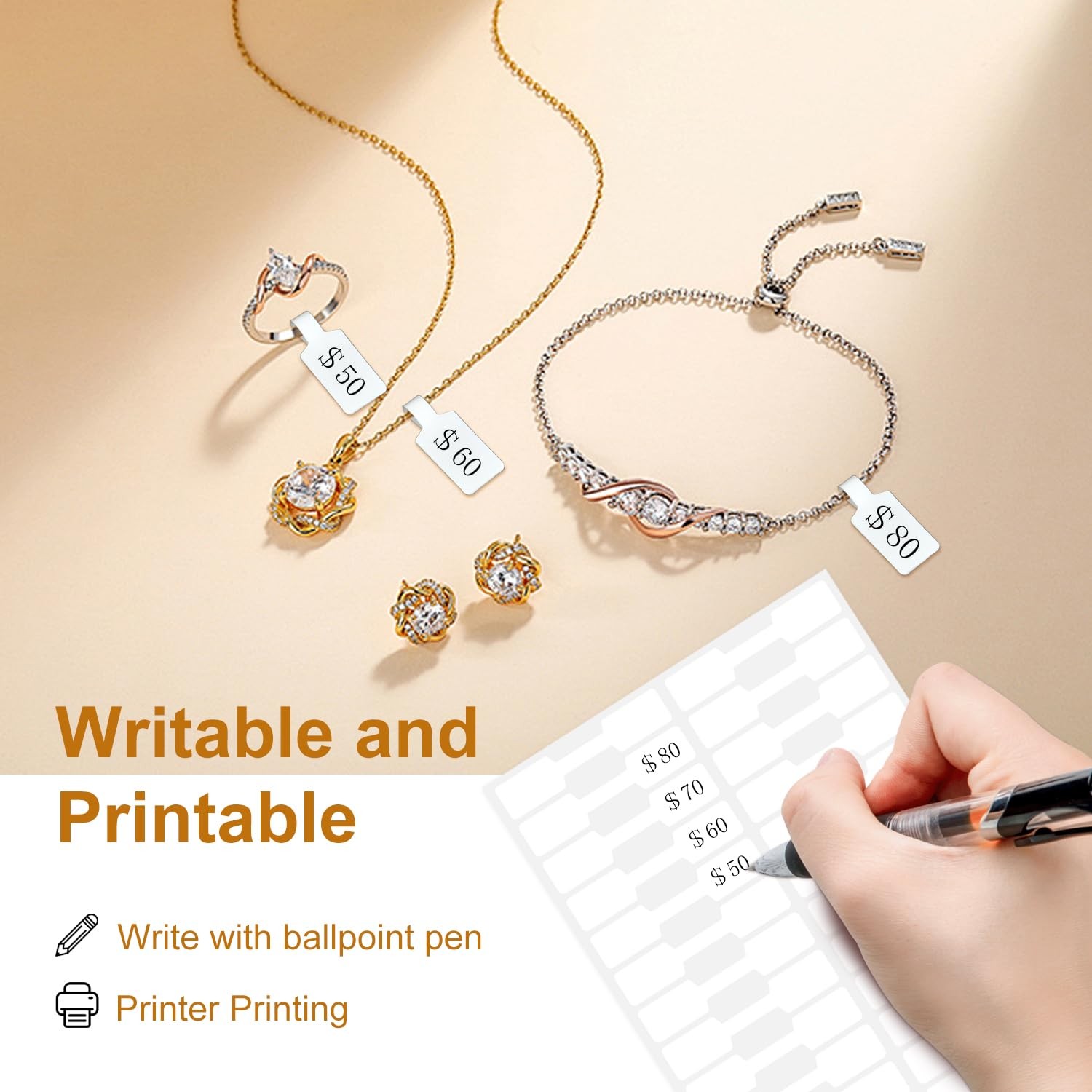 400 Pack Price Tags, Self-Adhesive Jewelry Blank Sticker White