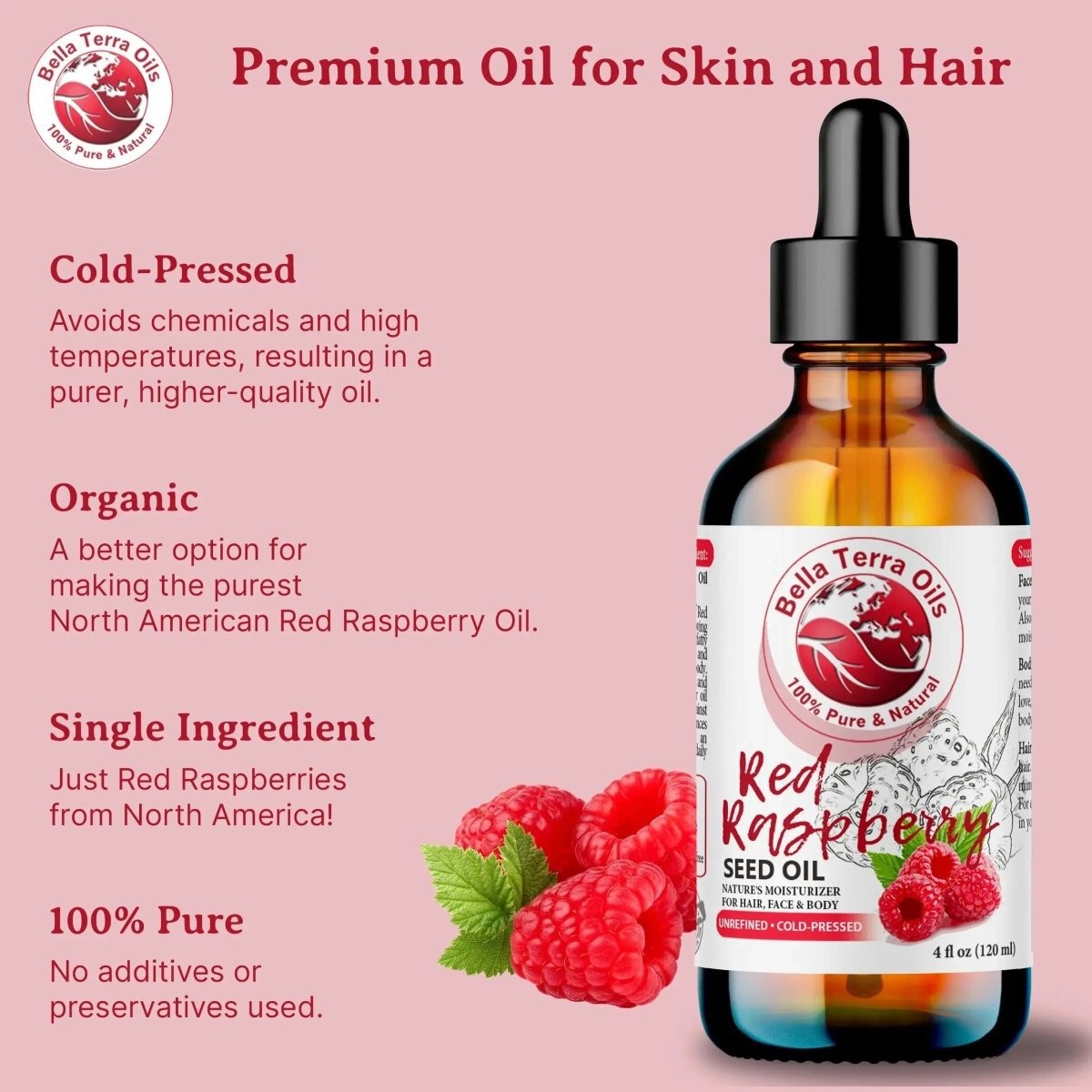 Organic Cold-Pressed Red Raspberry Seed Oil 100% Pure Skin Hair SPF Moisturizer