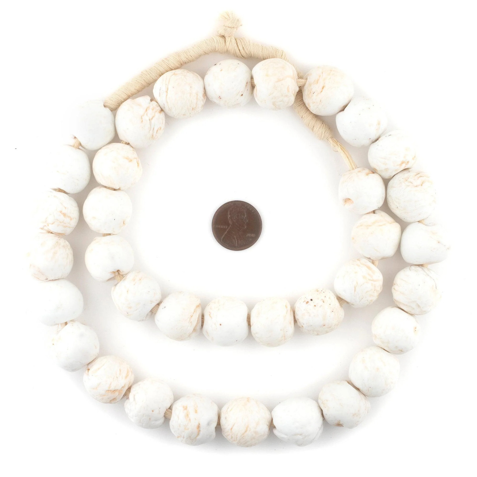 Rustic Opaque White Recycled Glass Beads 18mm Ghana African Sea Glass Round