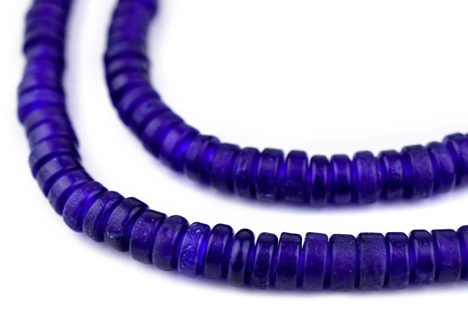 Cobalt Blue Java Glass Button Beads 8mm Indonesia Disk Large Hole 24 Inch Strand