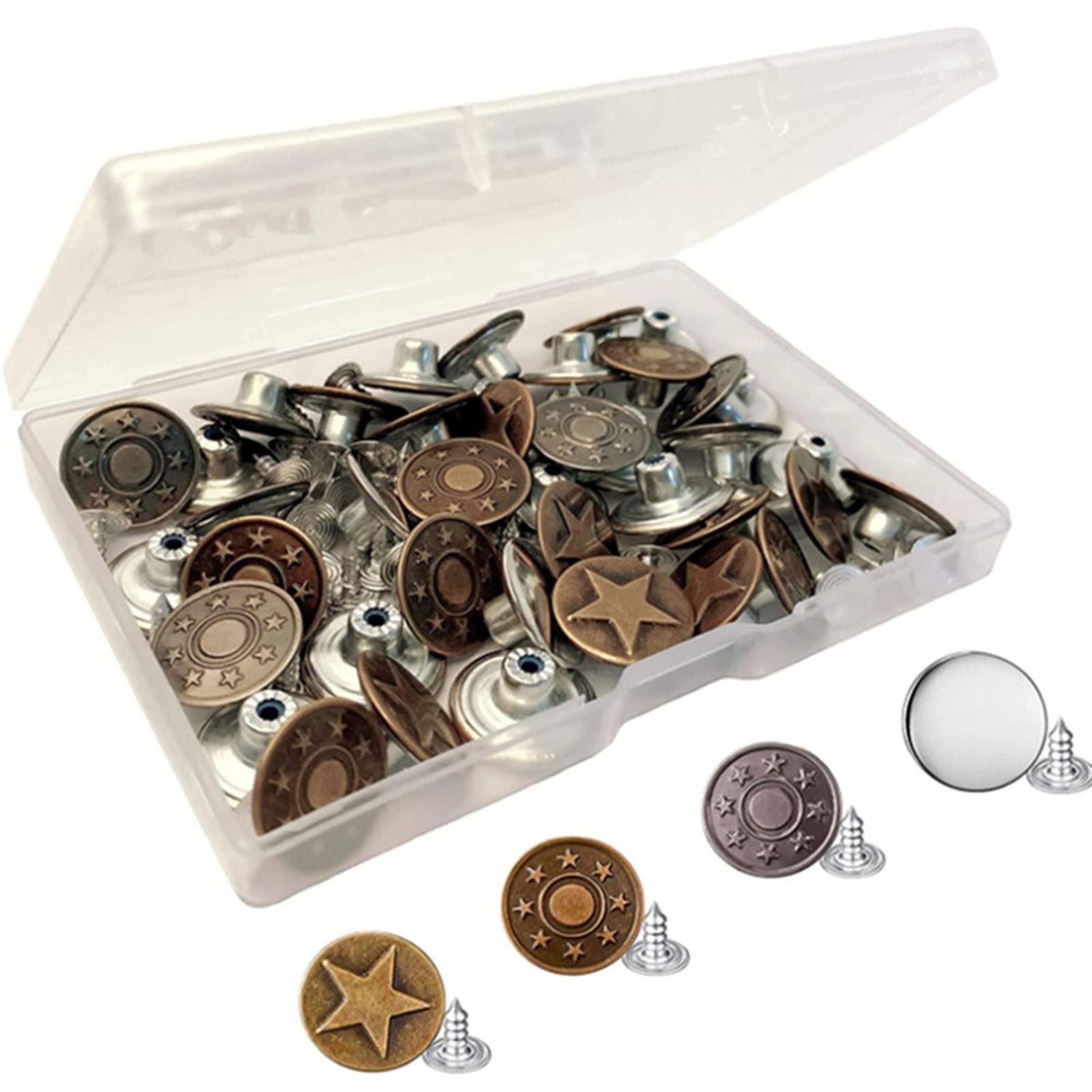 40pcs 17mm Metal Hammer on Denim Replacement Rhinestone Jeans Studs Buttons