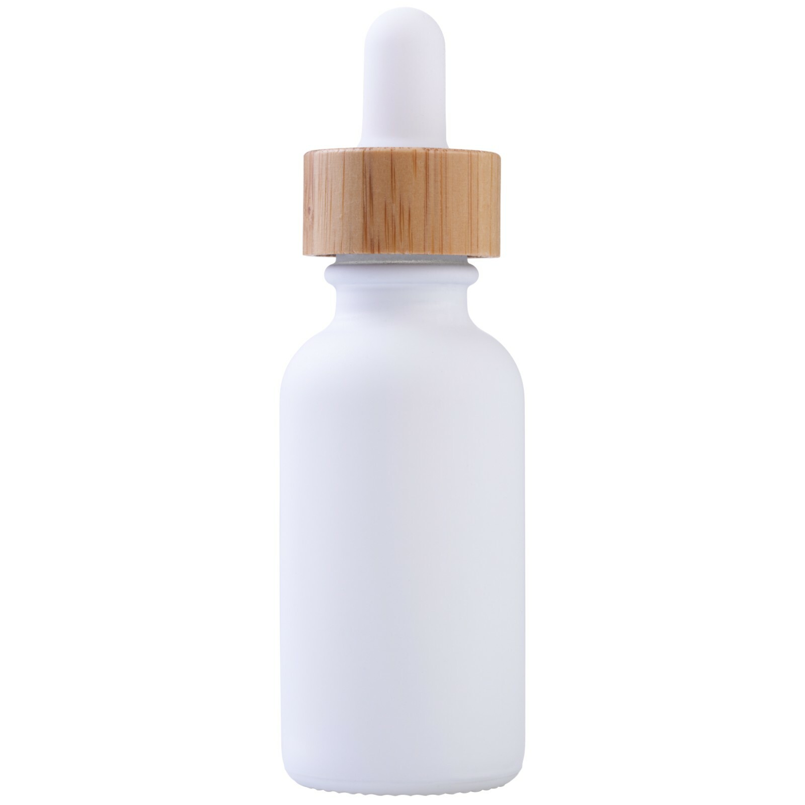 Clear Frosted Boston Round Glass bottles White Bamboo Cap 1 oz / 30 ml 12 Pack