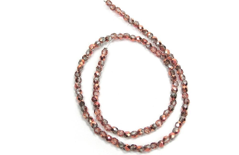 Czech Fire Polished Round Faceted Glass Beads in Crystal SunSet Metallic, 16″str