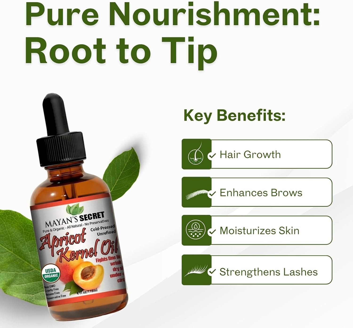 APRICOT KERNEL OIL 100% Pure Virgin Certified USDA Organic COLD PRESSED 4OZ