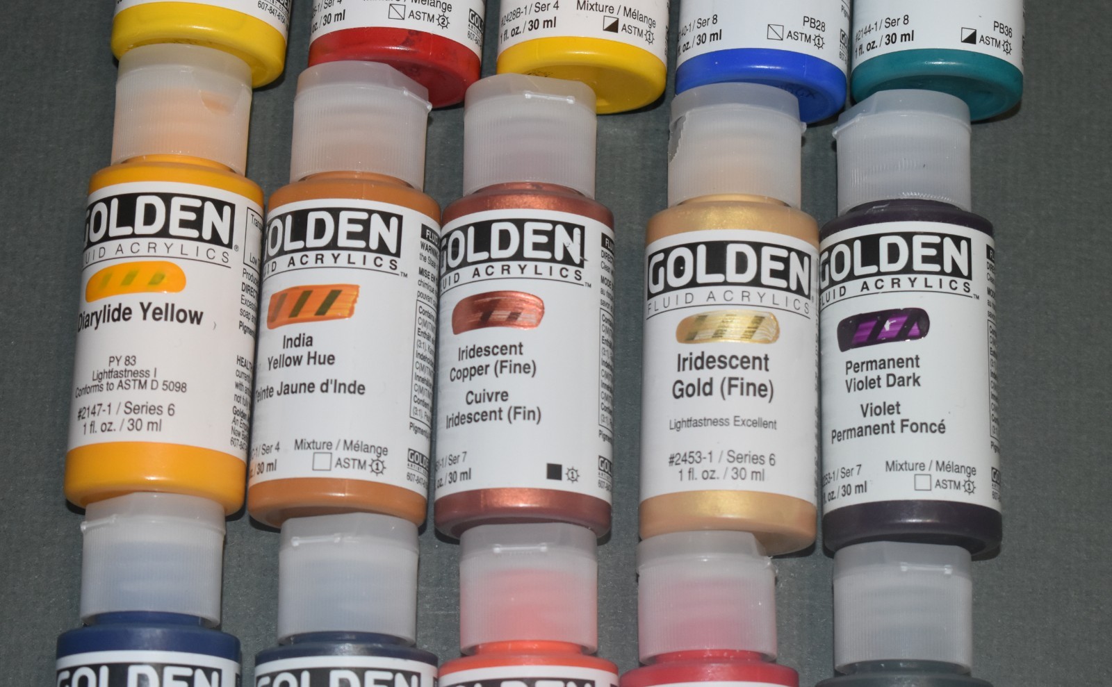 LOT OF 15 Different Bottles Golden Fluid Acrylics – 1 oz Bottles Retail $119.76