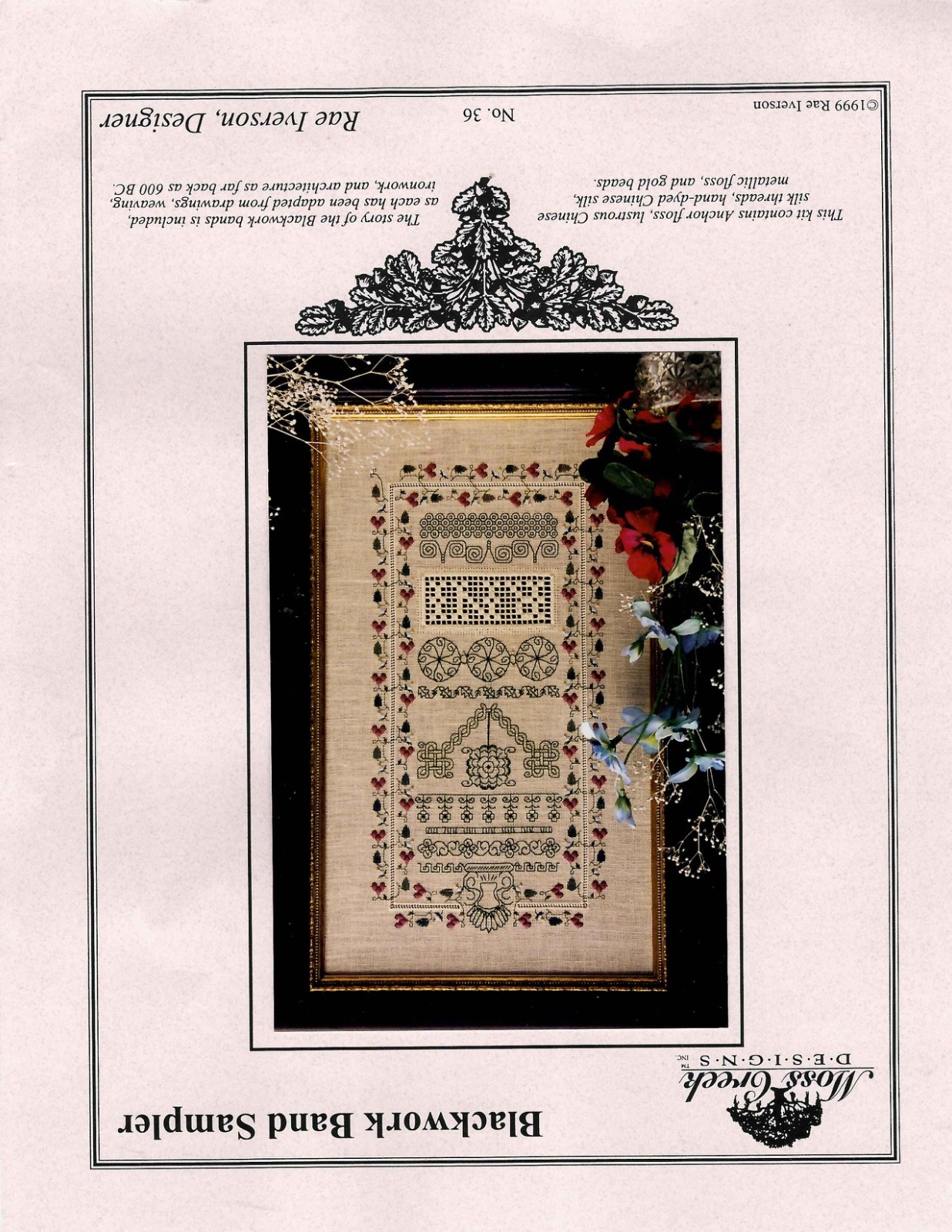 Blackwork band Sampler MOSS CREEK IVERSON Kit cross stitch silk beads metallic