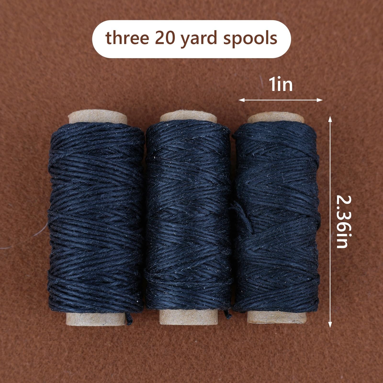 Waxed Genuine Linen Thread 20 Yards Pack of 3 Spools Black BBHM209 LIN-BBHM209