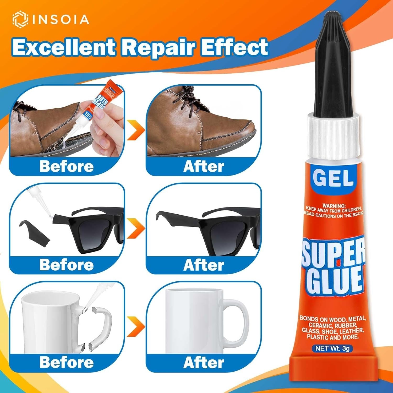 12-Pack Super Glue Gel Clear � 3g Strong Non-Drip Adhesive for Plastic Metal