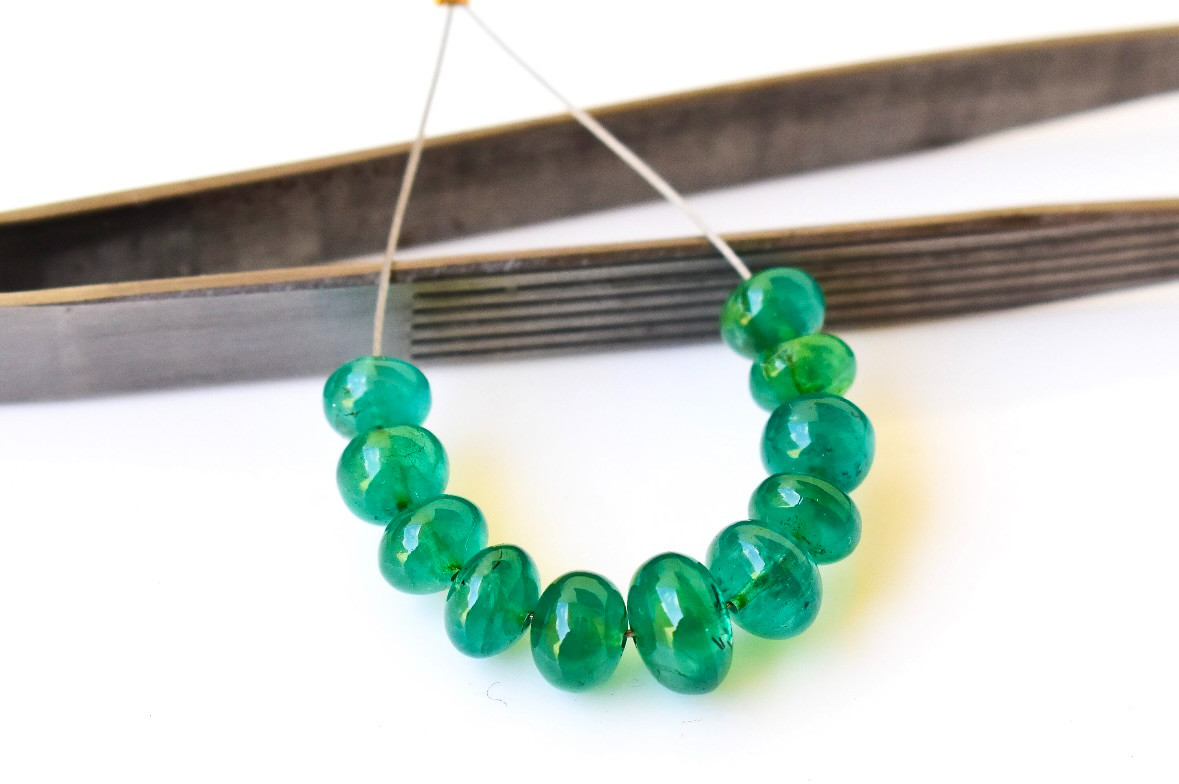 AAA 11 Pcs Natural Premium Fine Zambian Emerald Beads Rondelle Round Beads 6-8mm