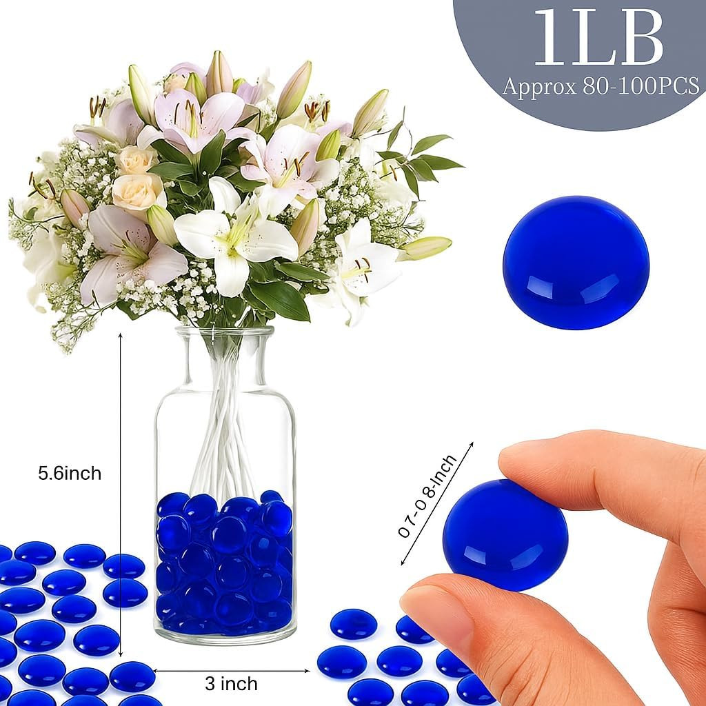 1LB Blue Flat Glass Marbles, Beads for Vase Filler – Decorative Glass