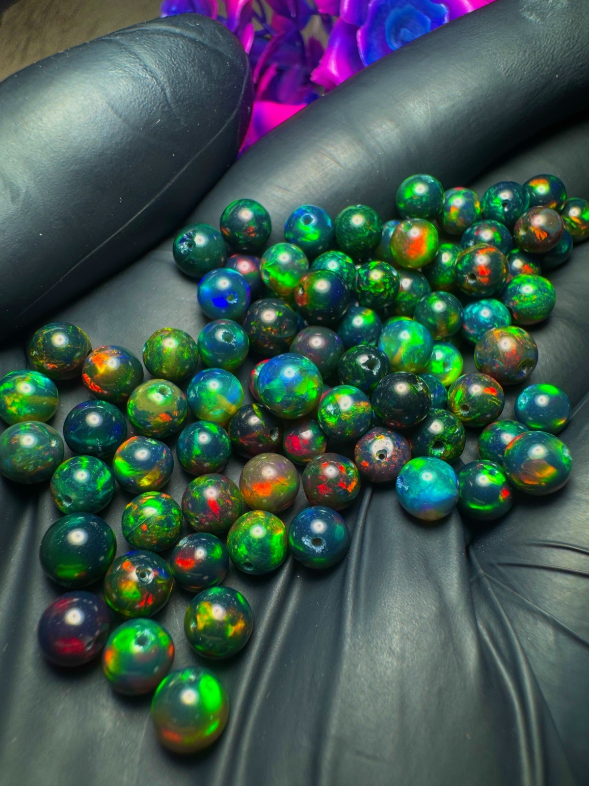 Black Ethiopian Opal Balls, 10 Pcs Lot Fire Beads Multicolor Flash (5-5.5) MM.