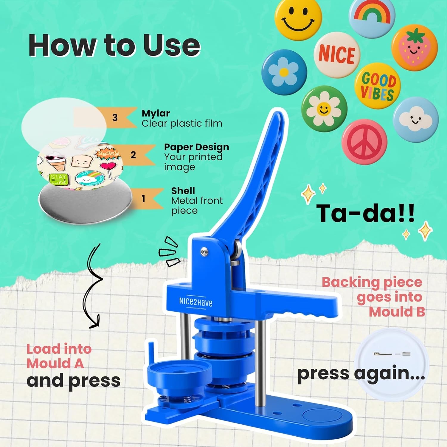 All-in-One Button Maker Machine with Magnets & Custom Designs – Fun for All Ages