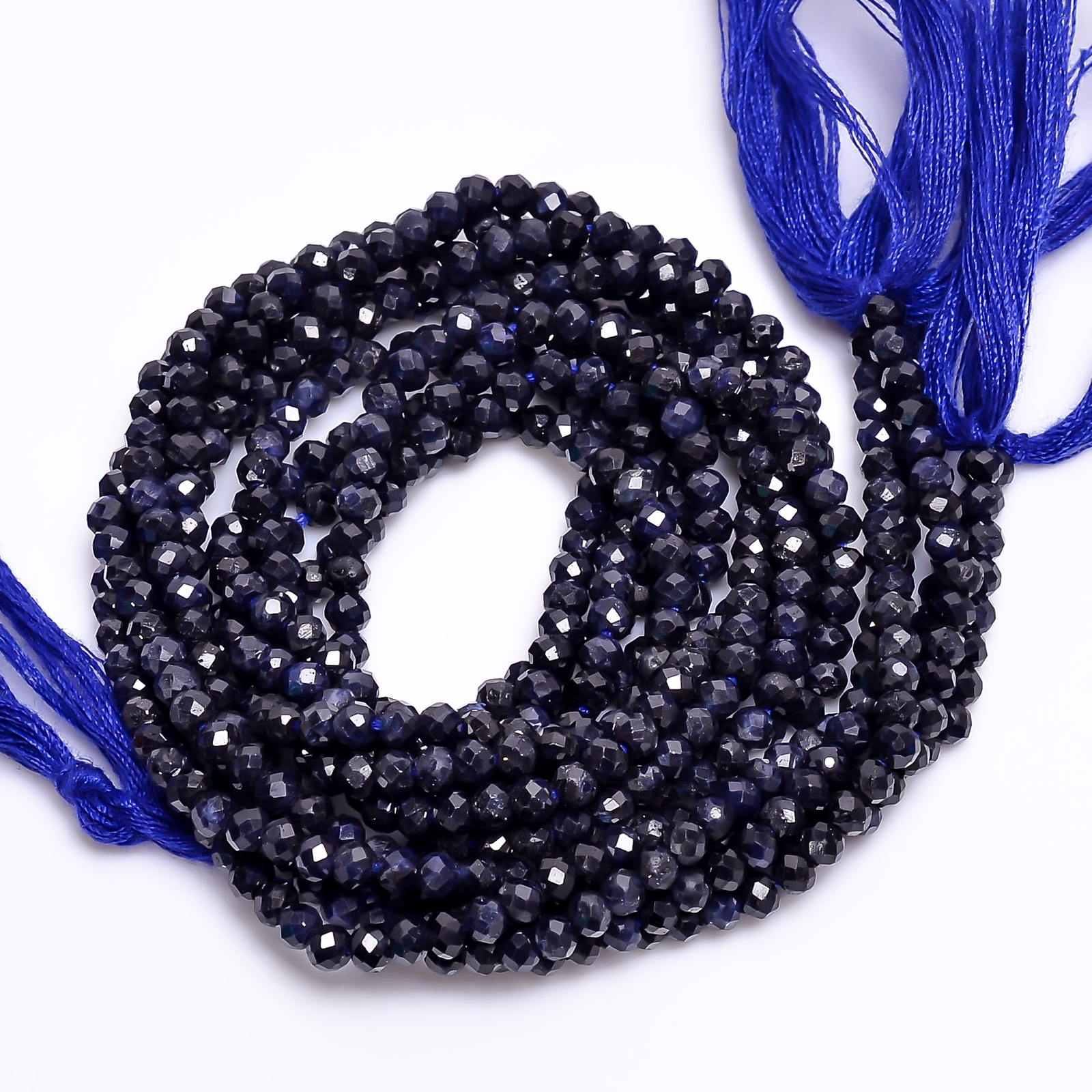 Natural Blue Sapphire Gemstone Round Faceted Beads 2.5 mm Strand 12.5″ GB-254