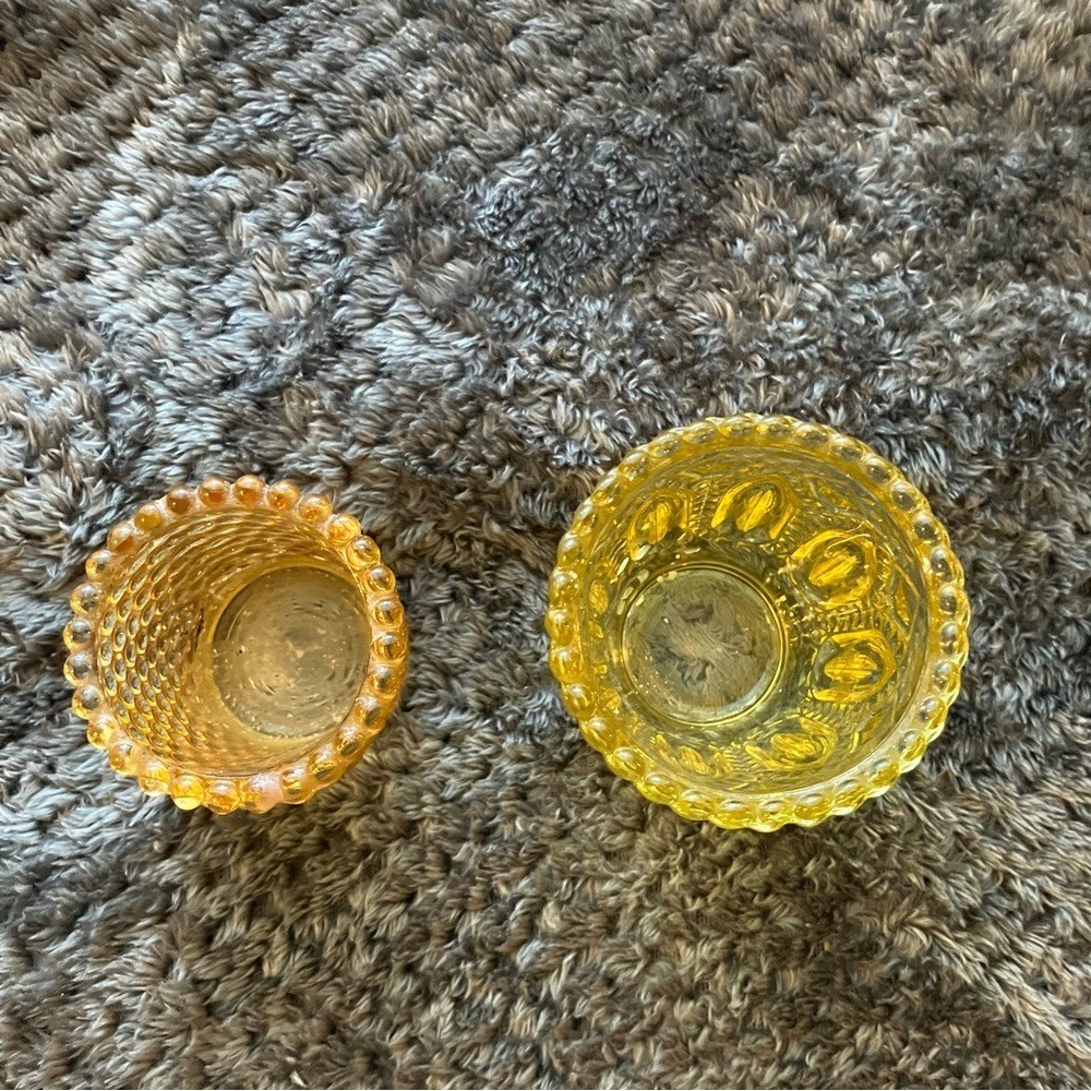 Vintage Amber Hobnail Glass Votive, Tea Light, Toothpick Holders (2)