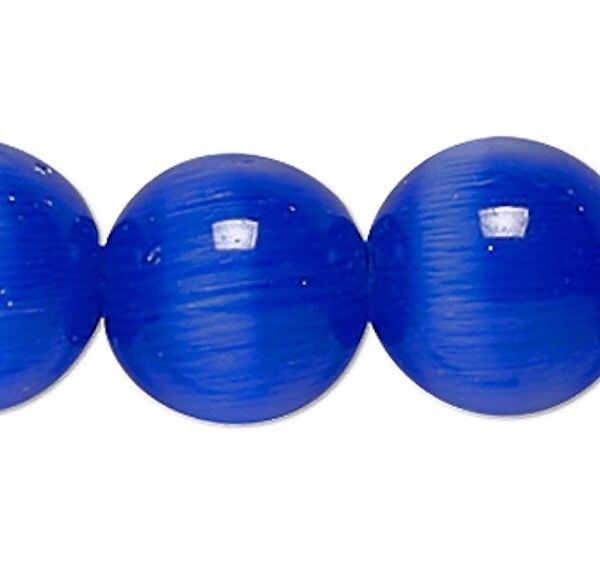 Bead, Blue Cat’s Eye Fiber Optic Glass 6mm Round Grade A Beads 1 Std(67)