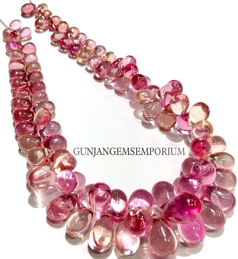 Peachy Pink PADPARADSCHA Sapphire Smooth Teardrop Beads 6-10MM Sapphire Beads