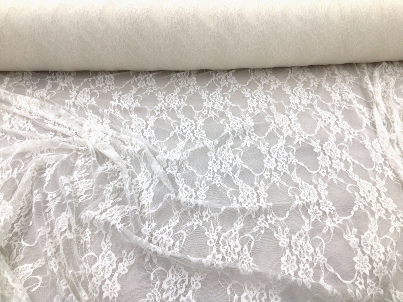 Stretch Lace Apparel Fabric Sheer Ivory Metallic Floral PP32