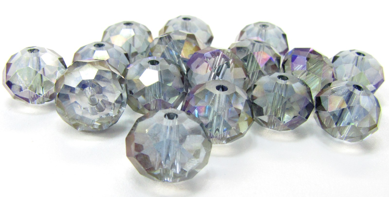 10 mm Swarovski Crystal Faceted Beads – Black Diamond AB Rondelles – 15 Pieces