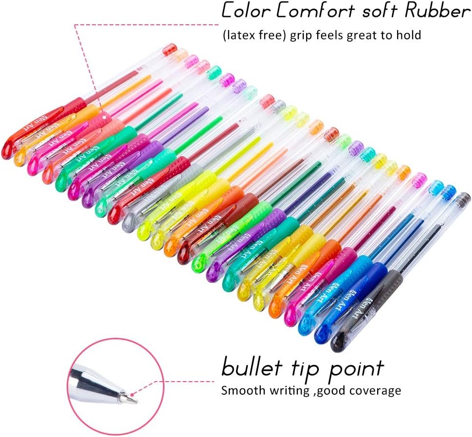 24 Colors Glitter Gel Pens Fine Tip High Ink for Coloring Drawing