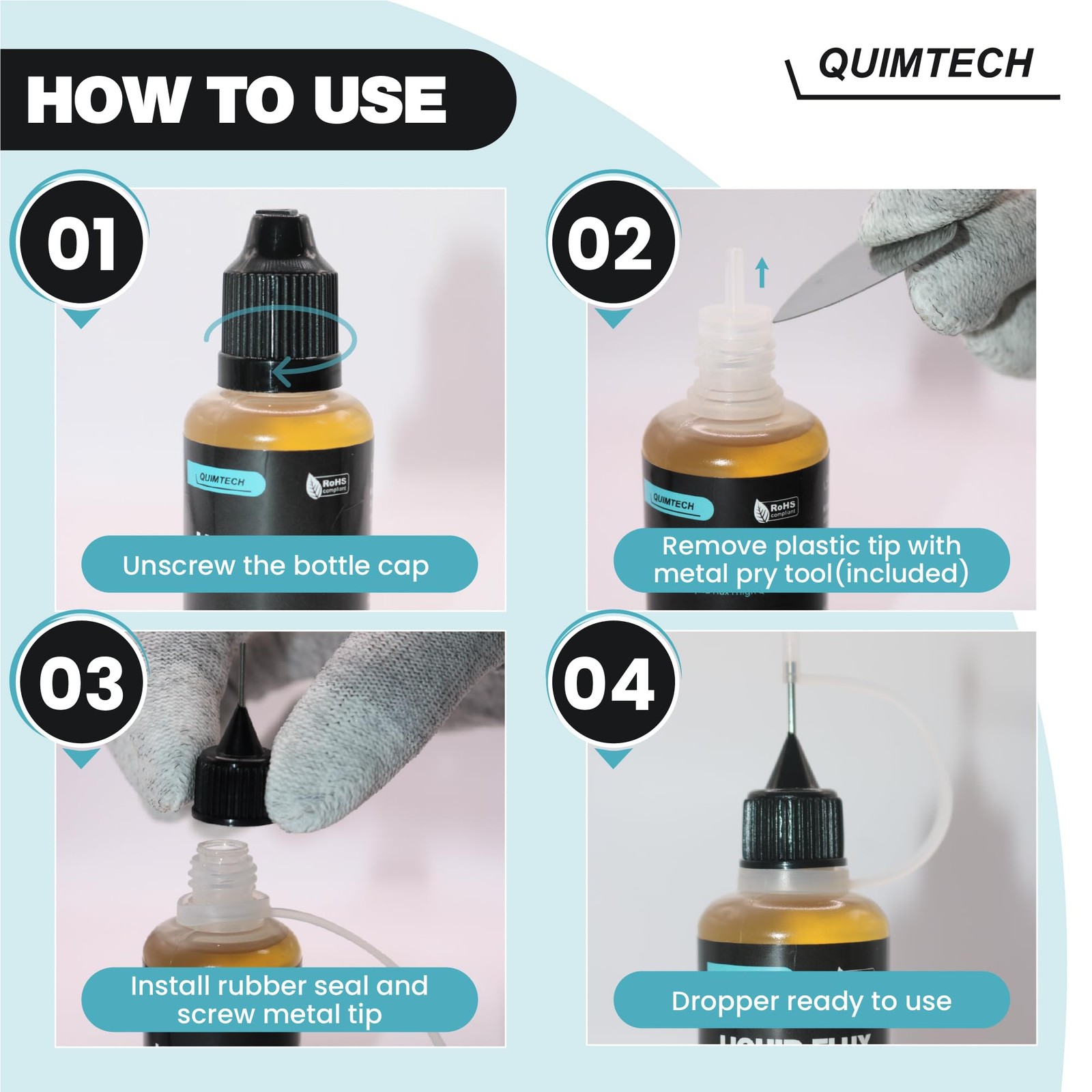 Liquid Solder Flux Dropper (30 ml/1 Oz.) I RMA 30 ml, Amber
