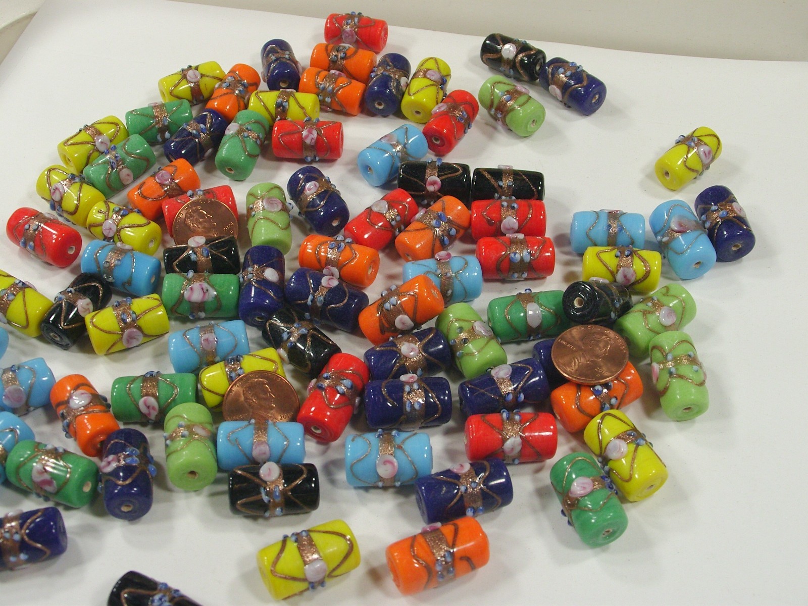 2 Pounds (12mm x 21mm) India Handmade Fancy Glass Beads Wholesale Lot (ARK-1) ⭐