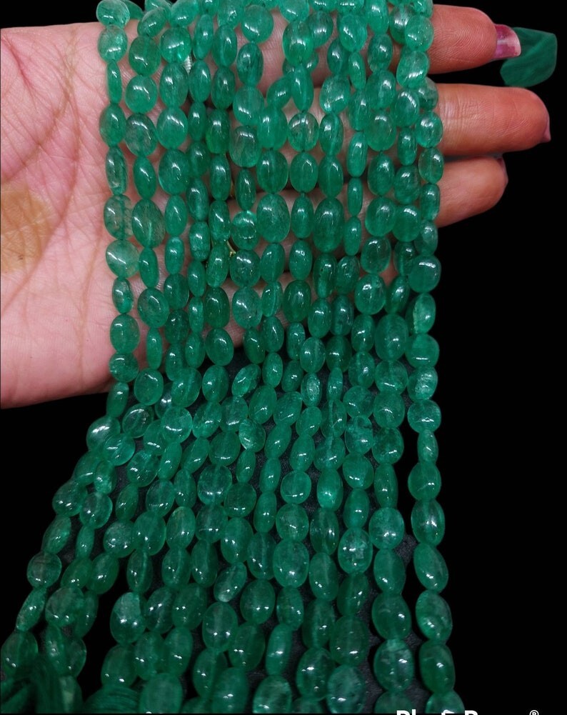 Natural Russian Emerald Smooth Oval Shape Gemstone Beads 12″ For Jewelry Making