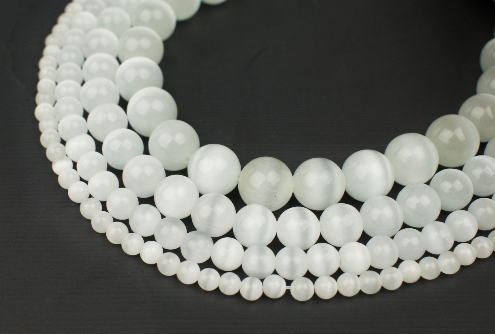White Cat Eye Gemstone Beads 15″ Strand 4mm 6mm 8mm 10mm 12mm Round