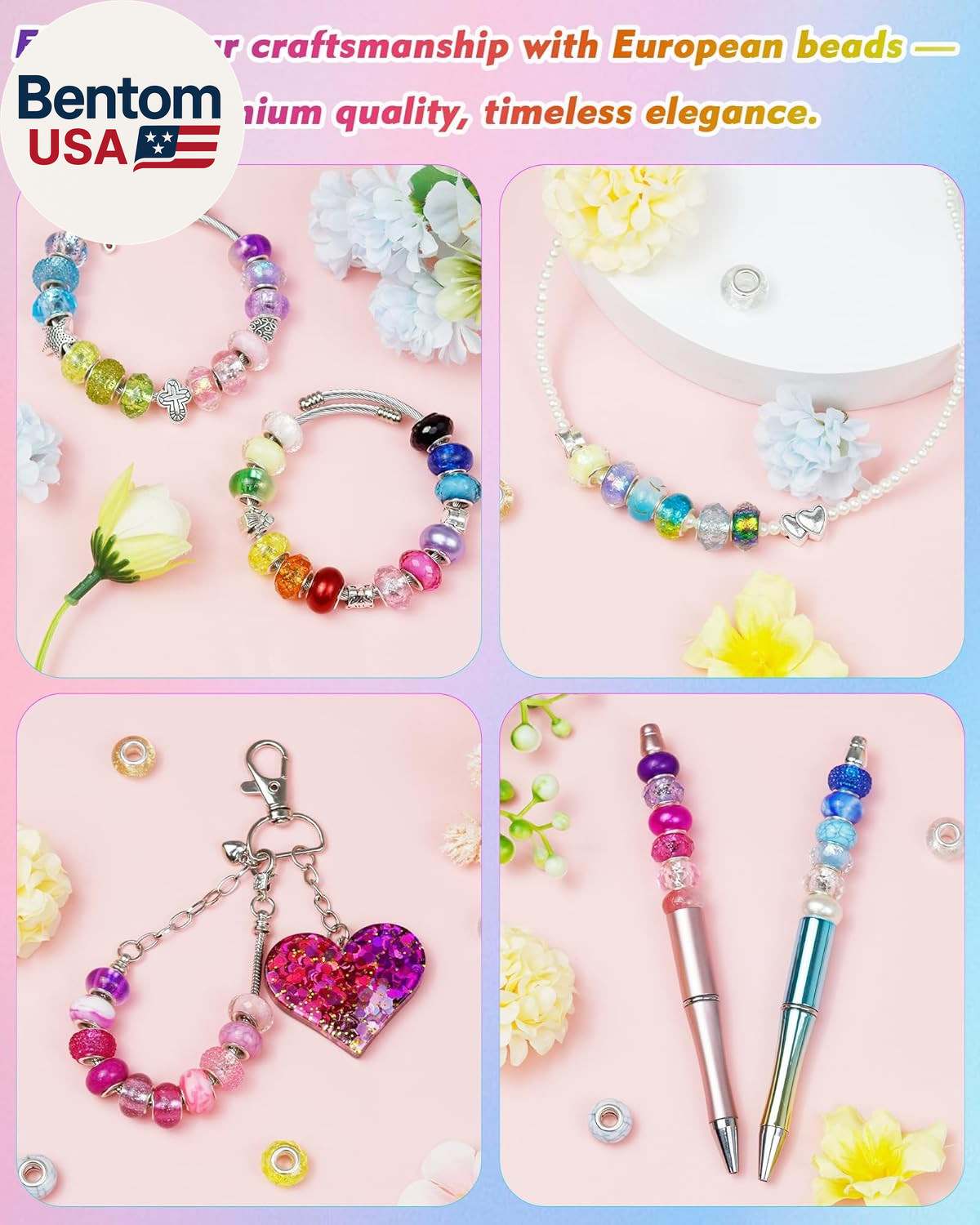 143PCS European Large Hole Beads for Jewelry Making – 12 Colors Glass Big Hole