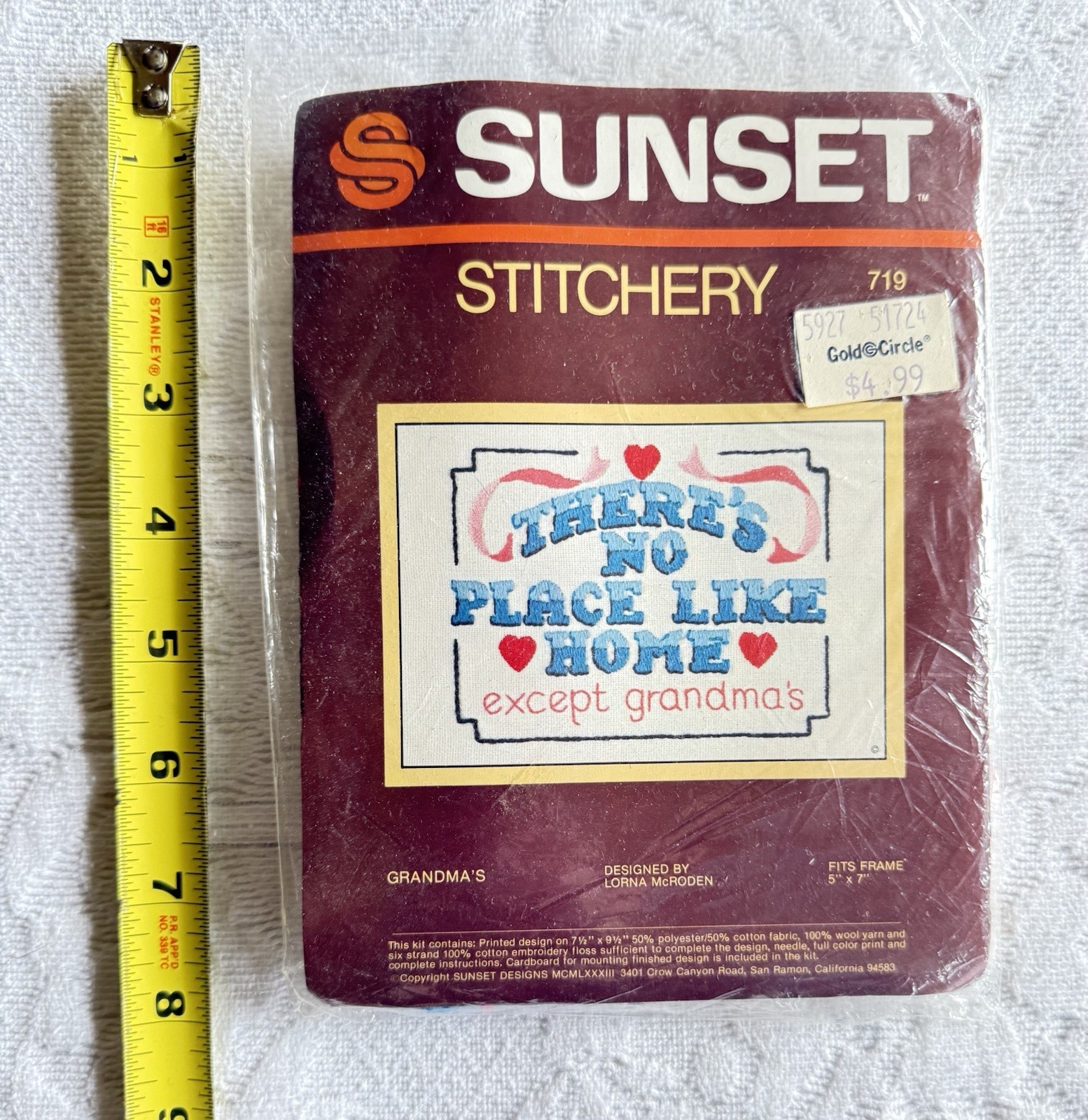 No Place Like Home Except Grandma’s 1983 Sunset Stitchery Kit 719 5″ x 7″