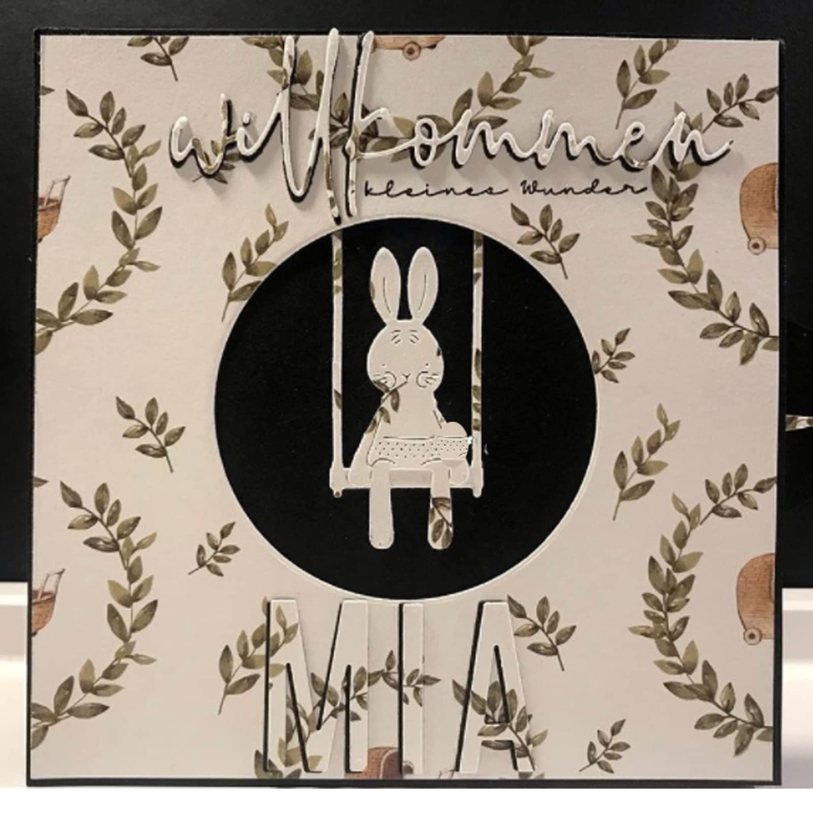 Swing Bunny Rabbit Metal Die Cuts,Flower Leaf 8×5.9cm/3.14X2.32inch, Silver