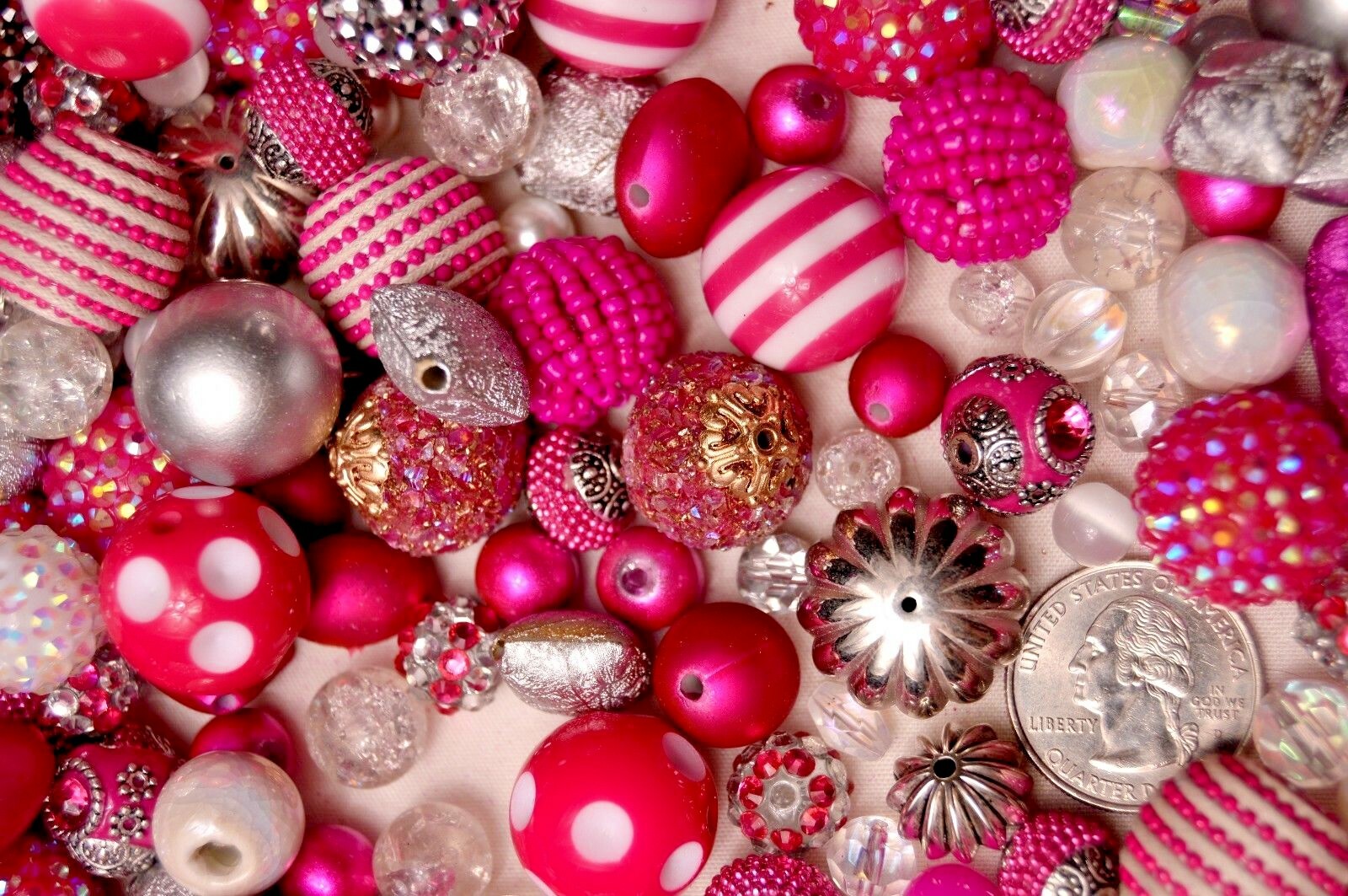 “Magenta” Bead Mix, Large Boho, Resin, Glass Beads 8mm to 28mm BM312