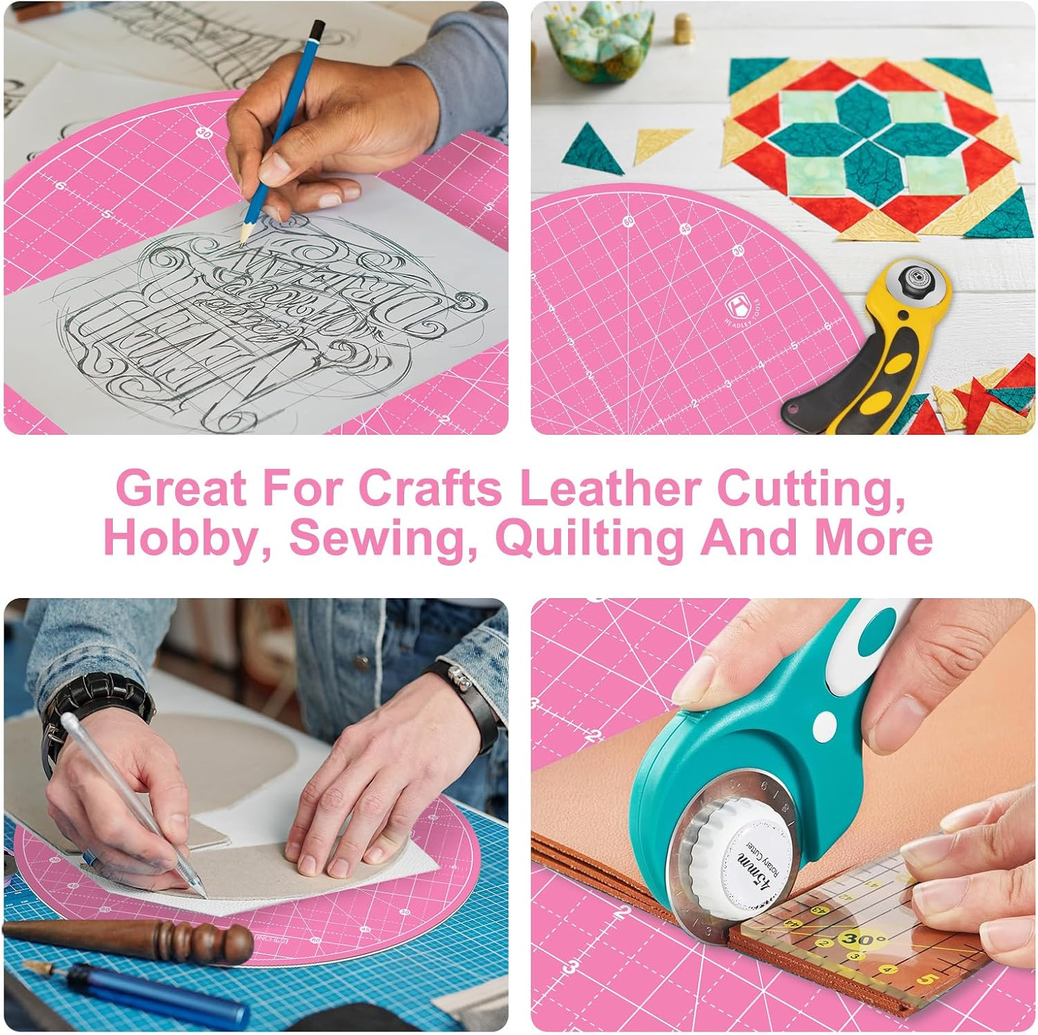 13″ Round Self-Healing Cutting Mat with 360-Degree Rotation, Pink