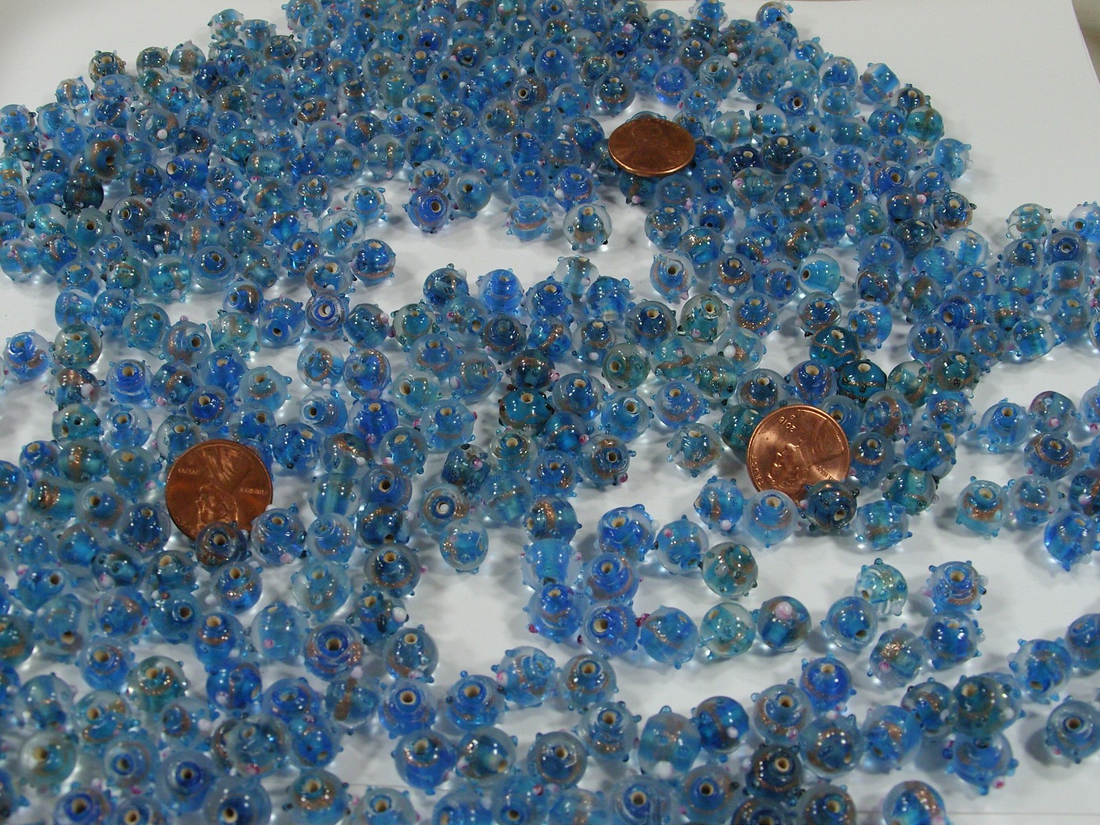 2 Pounds Blue India Handmade Fancy Bumpy Glass Beads Wholesale Bulk (HQP-3) ⭐