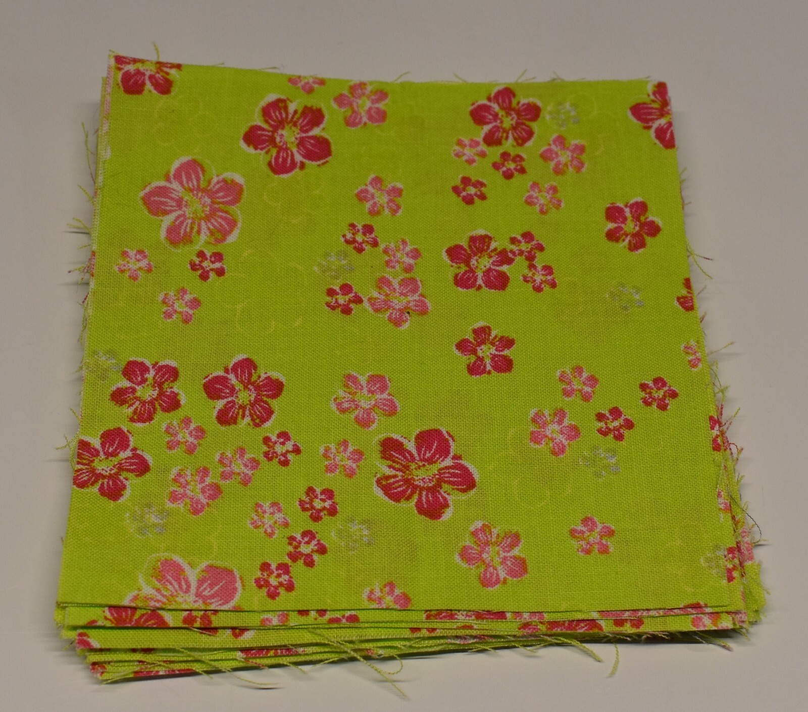 48 – 5″ charm Squares rotary cut cotton Fabric LIME GREEN teal PINK flowers