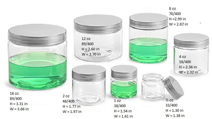 10 sets – .5 oz Clear Basic Jar 33/400 PET w/ CHOICE of caps -10 sets FREE SHIPP