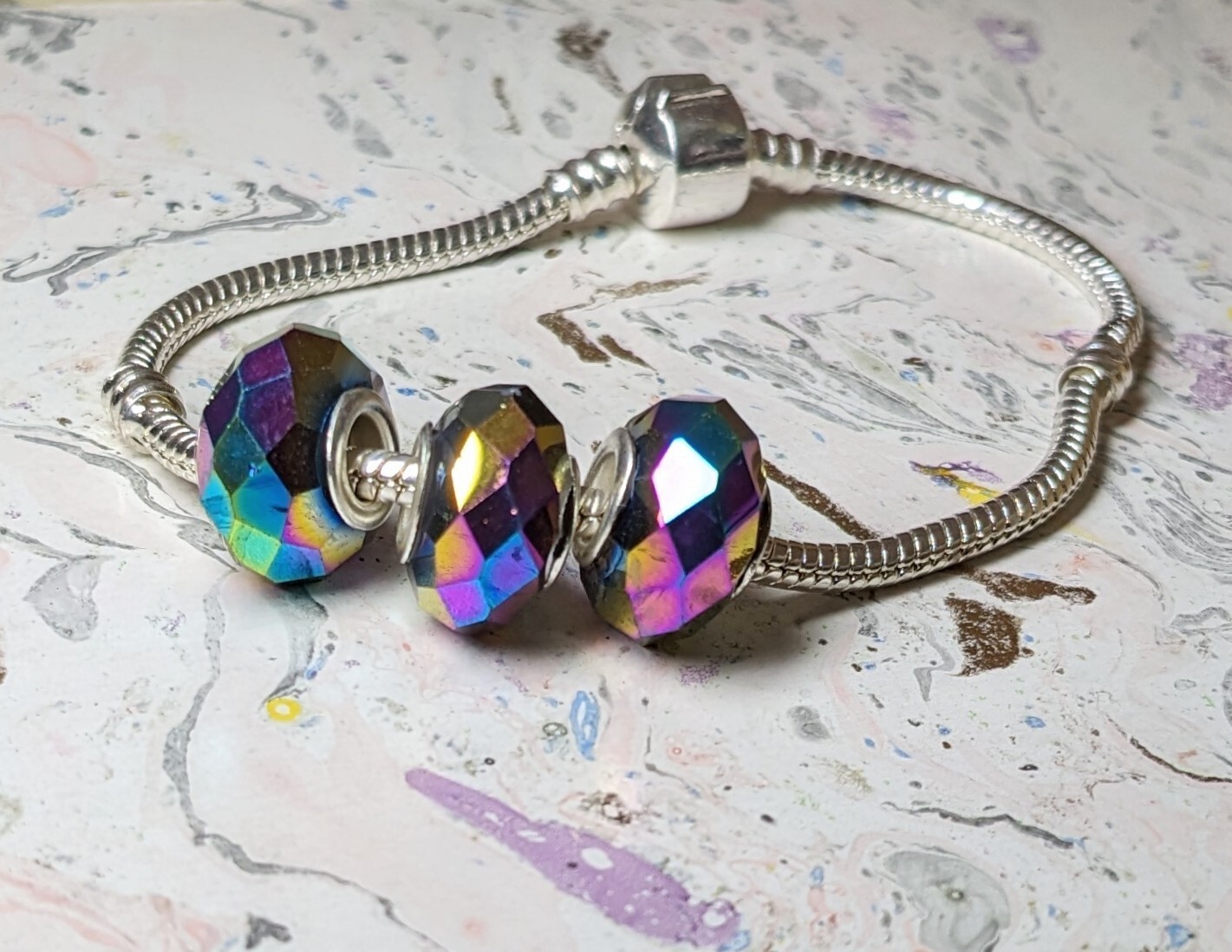 European Beads Rainbow Metallic Large Hole Beads DIY Jewelry 15 mm 10 pcs