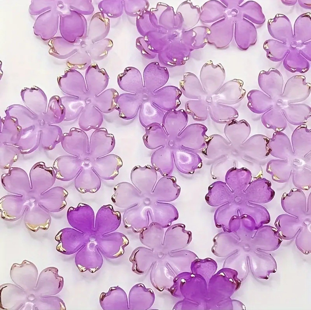 50 Blossom Beads For Jewelry Making Diy Flower End Caps Purple Gold Edges