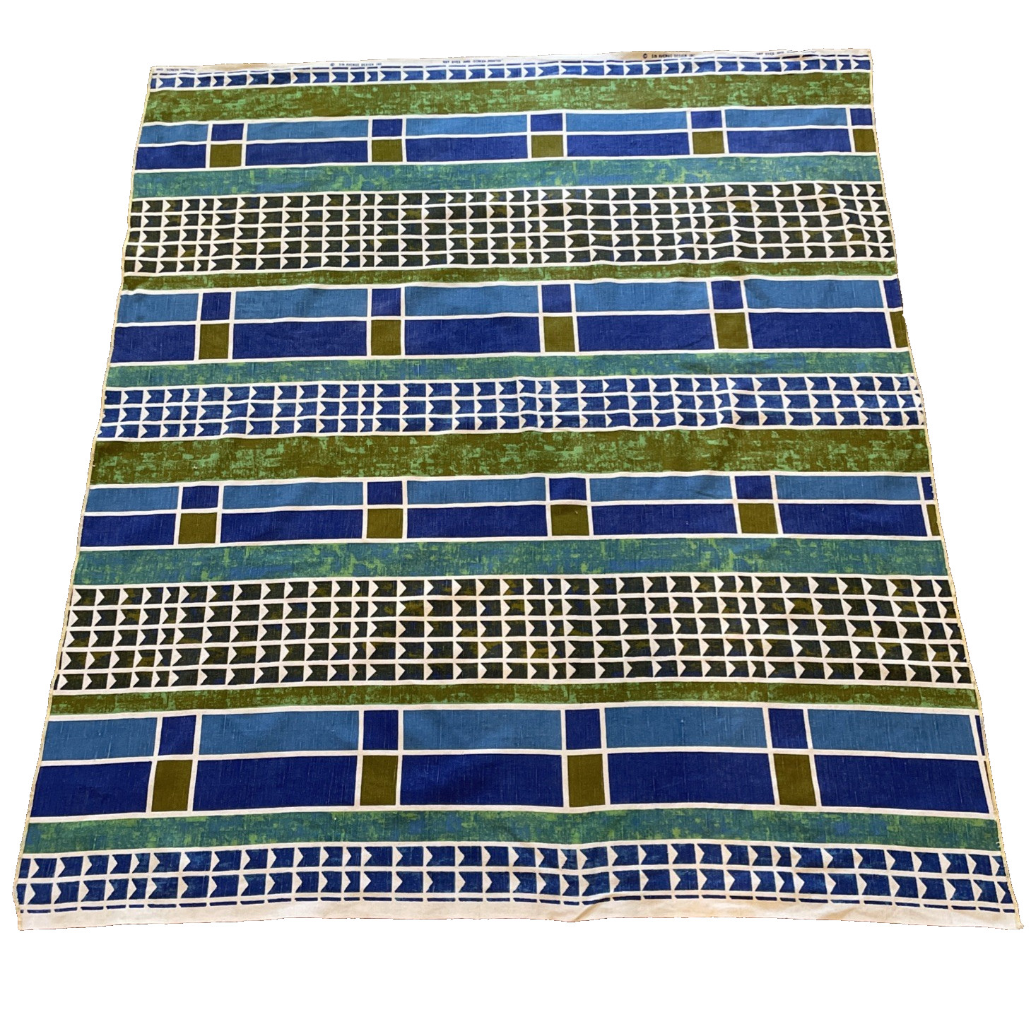 VTG 60s 5th Avenue Design Screen Printed Fabric Mid Century Modern 56 x 50 Blue