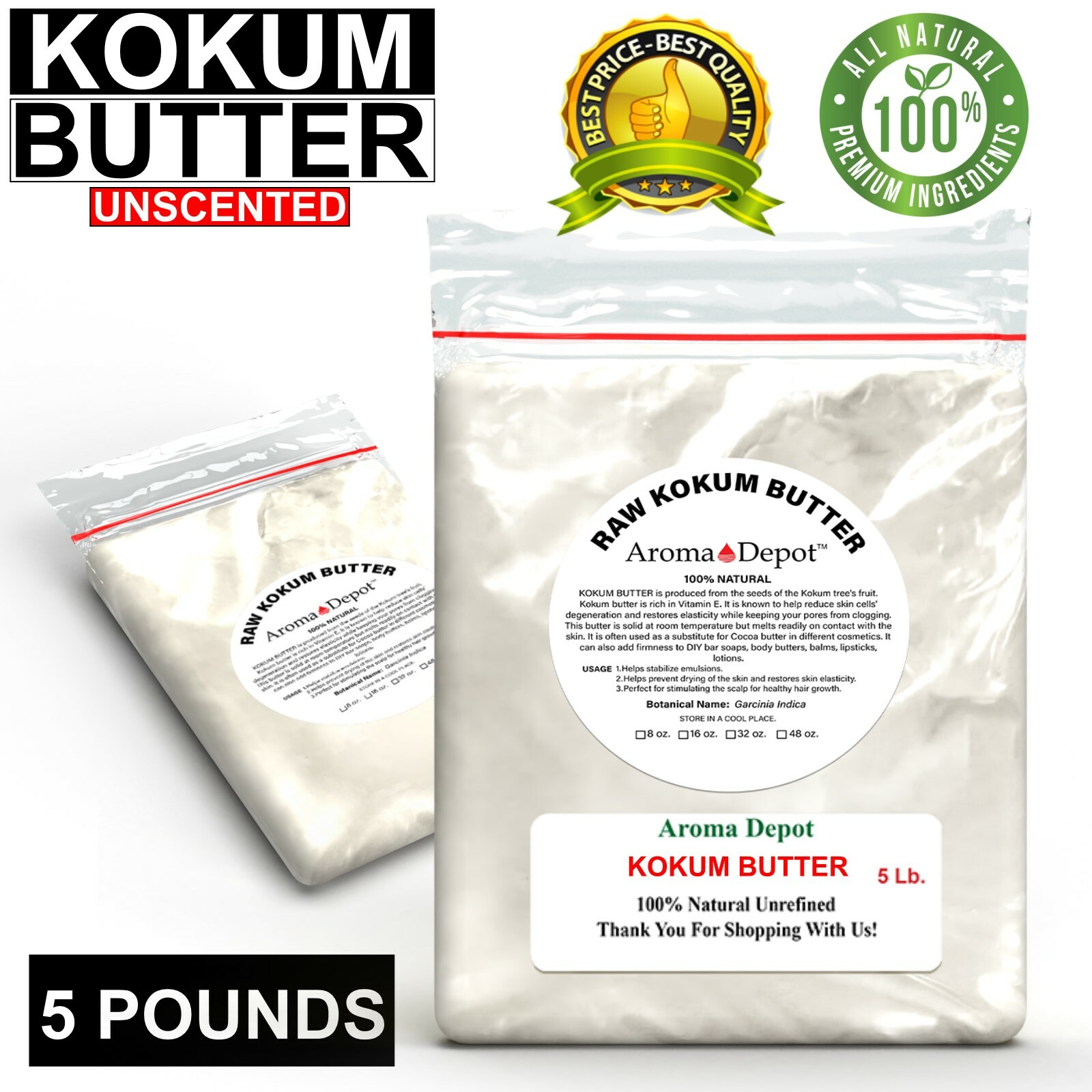 Raw Cocoa Butter 5 lb100% Pure Natural Virgin Prime Pressed Unrefined Skin Hair